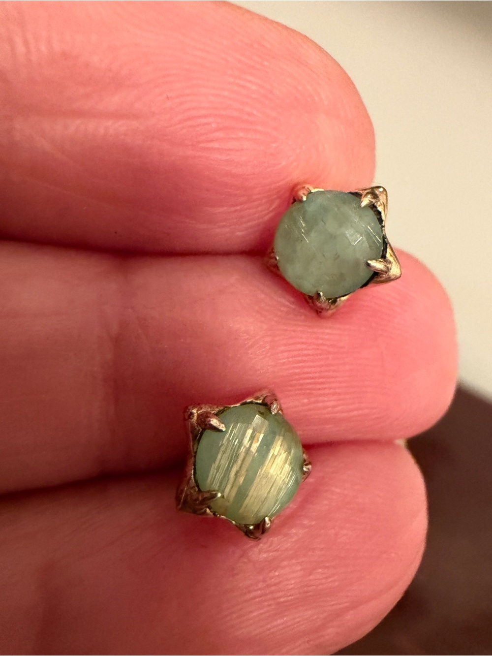 Nadri Semiprecious Amazonite  Star Earrings Sterling Silver 925 Gold Tone